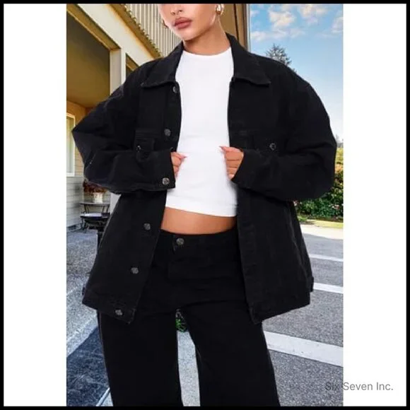 Vintage Distressed Denim Jacket Oversized Y2K Chic Stretch Comfort Casual - Picture 4 of 8